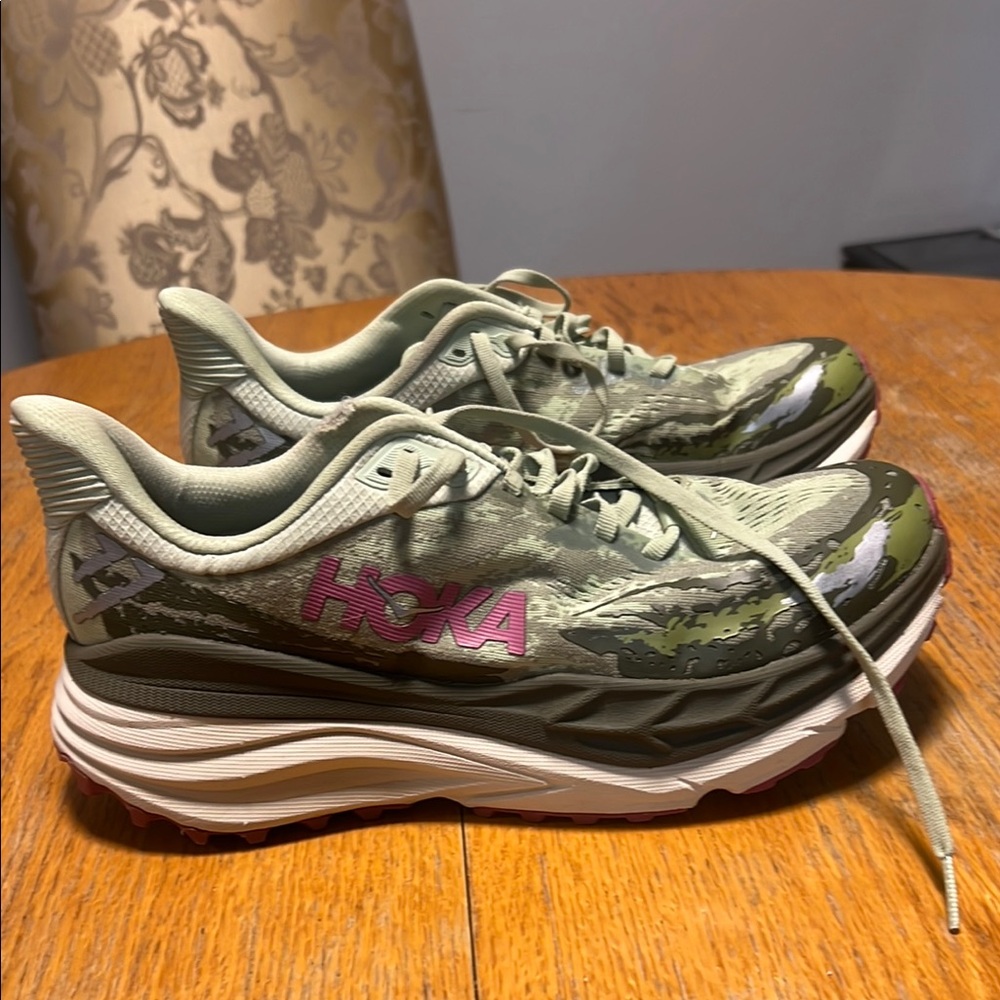 Hoka Women's Olive and Pink Athletic Shoes
